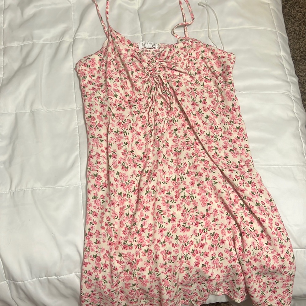 Pink floral mini dress